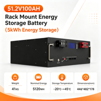 Batterie LiFePO4 51,2 V pour stockage d'énergie solaire hors réseau, stockage d'énergie commercial, alimentation photovoltaïque 51,2 V