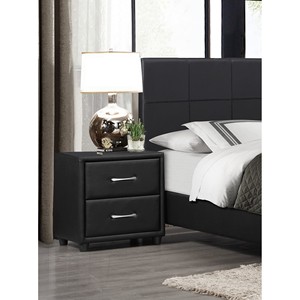 Comodino Contemporaneo in Ecopelle Nera con 2 Cassetti e Maniglie Argento, Arredamento Elegante - Product Image 2