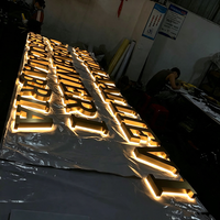 Letrero de Canal con Letras en Acero Inoxidable 3D Personalizado, Retroiluminado, con LED, Acabado Dorado Cepillado, para Cafetería, Restaurante, Bar, Tienda