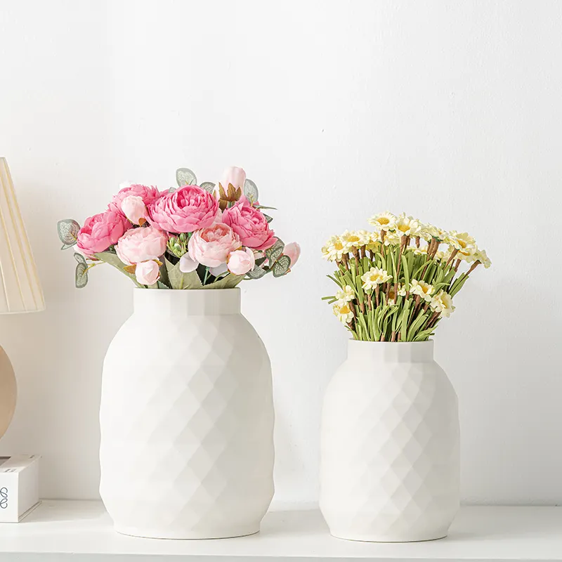 Украшение для дома в скандинавском современном деревенском стиле, современные декоративные цветочные керамические вазы с искусственными растениями