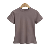 T-shirt décontracté d'été LXS22 à col rond, manches courtes, taille cintrée, effet amincissant, décoration en dentelle, imprimé géométrique, respirant