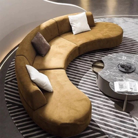 Luxuriöses Modernes Gebogenes Polstersofa mit Holzrahmen, Komfortabler C-förmiger Samt-Modulsofa mit 7 Sitzplätzen für Villen