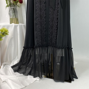 Oferta Especial Ramadán: Abaya Negra para Mujer con Bordado Floral y Chifón, Puños Grandes, Estilo Modesto para Eid, Modelo 1963 # - Product Image 5