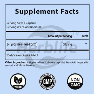 L-Tirosina 500mg, 60 Cápsulas Vegetales de Marca Privada OEM ODM - Aminoácido de Forma Libre que Apoya la Función Cerebral - Product Image 2