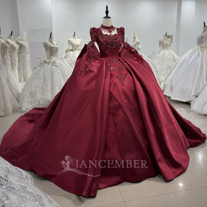 Pour Jancember XS163 brillant bordeaux femmes robe de bal robe de soirée Satin gland perles Appliques cristal dentelle pour les fêtes - Product Image 3