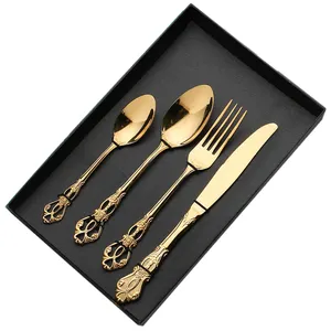 Promotion Royal High Quality spoon fork knife Flatware Set Stainless Steel Gold Cutlery Set Wedding
