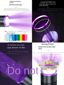 Kép ánh sáng màu tím + trắng 395nm Zoomable Torch LED có thể sạc lại pin 18650 365nm UV mini đèn pin - Product Image 6