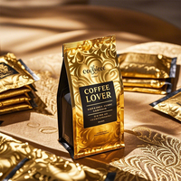 Sacs de café en or doré imprimés sur mesure sac de scellage à 8 côtés avec valve et fermeture à glissière sacs en mylar mat thermoscellables
