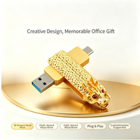 Clé USB rotative en métal, motif Dragon Doré du Zodiaque, 2-en-1 Type-C, grande capacité 4 Go-128 Go, personnalisable avec logo, idéale comme cadeau