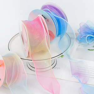 Nine-Colored Ribbon Gradient Fishtail Tulle Overlocked Ribbon 5H81 Organza DIY Craft Bow Decoration Bouquet Wrapping - Product Image 1