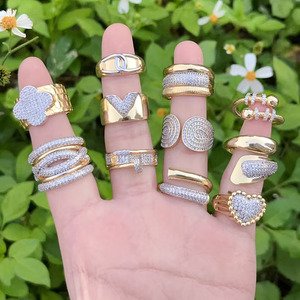 RM1682 Elegante Chunky Gold Silver Plated Dos tonos duales CZ Pave Flaming Heart Flower Belt Anillos entrecruzados <span class=keywords><strong>entrelazados</strong></span> para mujeres - Product Image 5