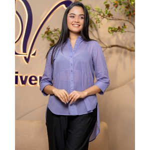 Blusa de Polialgodón Texturizado Morado con Corte Asimétrico, Transpirable y Duradera para Mujer - Product Image 6