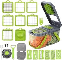 Hachoir à légumes et fruits multifonction 22 en 1, coupe-légumes et râpe manuels avec bac de rangement pour la préparation culinaire
