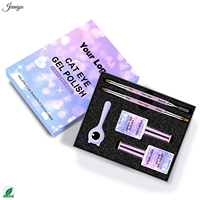 Kit de vernis gel effet œil de chat pailleté en promotion avec 2 pinceaux double embout et 1 baguette magnétique pour techniciennes ongulaires