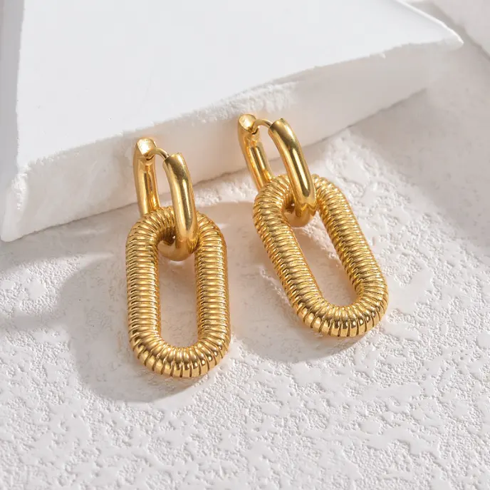 Orecchini a catena placcati oro 18K stile acciaio inossidabile in acciaio inox di nicchia Design tendenza orecchini di moda all'ingrosso