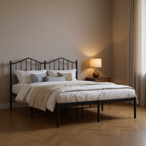 Struttura letto matrimoniale in acciaio verniciato a polvere nero, design industriale, mobili per camera da letto - Product Image 2