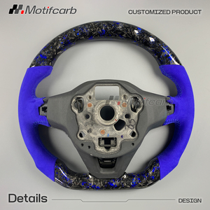 Volante Deportivo Personalizado de Fibra de Carbono Forjado con LED Azul y Agarres Azules para Volkswagen MK8 Golf R GTI Touareg Jetta Tiguan 2020-2025 - Product Image 5