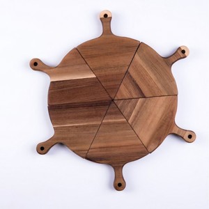 Plateau de service en bois irrégulier avec poignée pour repas de style occidental 608 - Product Image 2