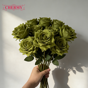 CM-DC025 Dalian Chermy Venta al Por Mayor Rosa de Seda de una Sola Cabeza de Alta Calidad Rosa Verde <span class=keywords><strong>Flor</strong></span> Artificial para Decoración de Bodas - Product Image 2