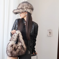 Ensemble chapeau et sac en fourrure WB262 pour femme, chapeau chaud en peluche pour l'automne et l'hiver, style punk, chapeau en fourrure de renard imitation et sac à main