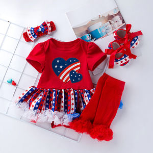 Ensembles de vêtements pour bébés filles, tenues pour la fête de l'indépendance américaine, vêtements d'été en coton, adorables vêtements pour enfants, 4 juillet - Product Image 1