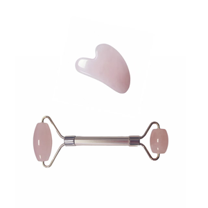 Ensemble Gua Sha en quartz rose, directement de l'usine, avec manche en acier inoxydable 304, OEM disponible - Product Image 1
