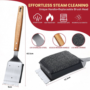 Brosse de <span class=keywords><strong>nettoyage</strong></span> pour <span class=keywords><strong>barbecue</strong></span> <span class=keywords><strong>en</strong></span> acier inoxydable à long manche avec tête remplaçable, outil de <span class=keywords><strong>nettoyage</strong></span> extérieur - Product Image 5
