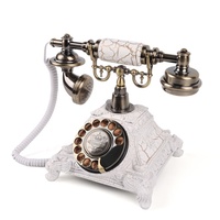 Téléphone filaire rétro de style européen, modèle 8305, téléphone d'affaires antique pour hôtel, blanc/bronze avec haut-parleur et fonction de recomposition