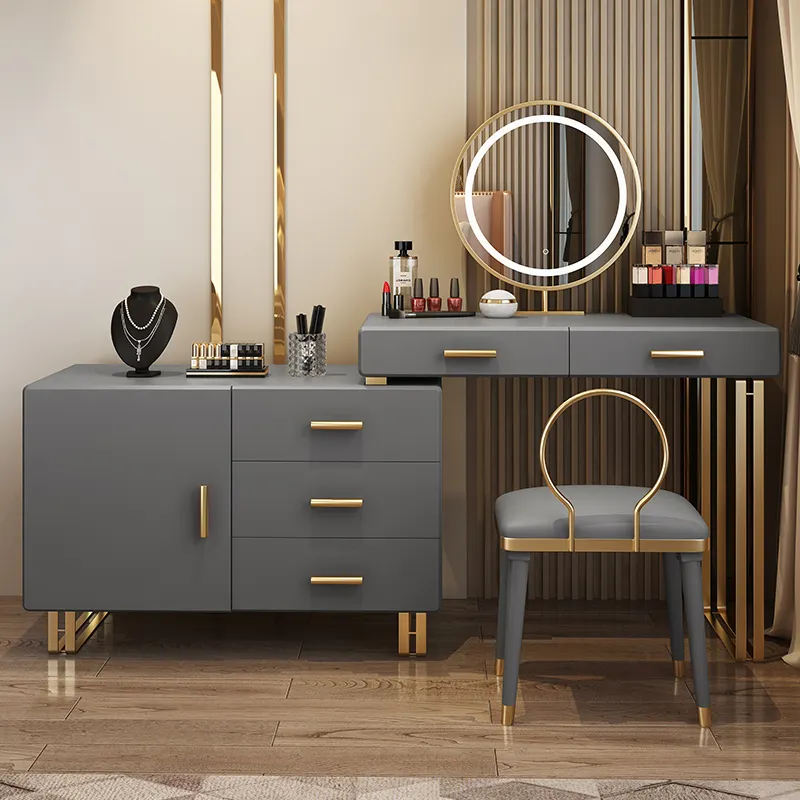 Mesa de penteadeira luxuosa leve, simples, instantânea, armário de armazenamento, iluminado, espelhado, mesa de maquiagem