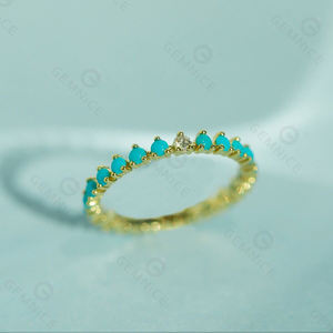 Gemnel vintage 925 argent sterling simple pierre naturelle turquoise bagues de fiançailles fines pour femmes bijoux - Product Image 5