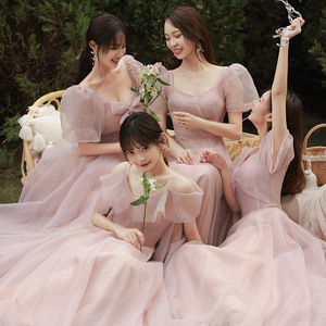 Pink Bridesmaid Dresses A-Line Tulle Sweetheart Neckline Long Dress For Wedding Party - Product Image 3