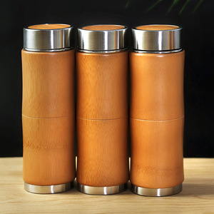 Gobelet à eau en bambou avec doublure intérieure en acier inoxydable, isolation thermique, pour le bureau et les voyages, avec couvercle, gobelet droit, 12-24 heures - Product Image 2