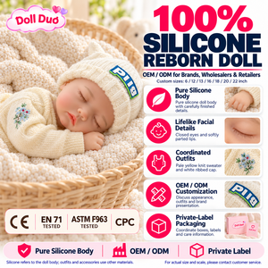 Poupée Reborn en Silicone Intégral Personnalisée DollDuo de 18 Pouces, Bébé Dormant sur le Côté, avec Pull Tricoté Jaune Pâle et Bonnet – Cadeau - Product Image 1