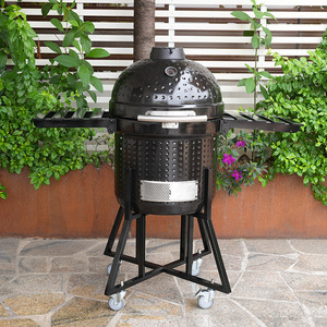 22-Inch Round Ceramic Grill Portable Smoker Outdoor BBQ Grill With Side Shelves And Wheels - Product Image 4