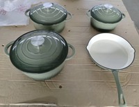 Nouvel ensemble professionnel de 4 pièces en fonte émaillée : cocotte 20/22/24 cm et poêle 26 cm, batterie de cuisine robuste à haute capacité de rétention de chaleur