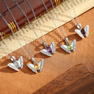 Collier papillon en nacre et topaze bleue en forme de goutte d'eau, pierre naturelle taille poire 4*6mm, bijoux en argent sterling 925 - Product Image 3