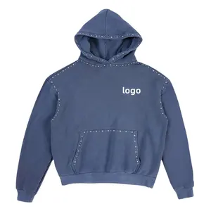 Benutzer definiertes Logo Säure wäsche Hochwertige Vintage Hoodies aus 100% Baumwolle Unisex übergroßer, schwerer Kapuzen pullover mit Nieten