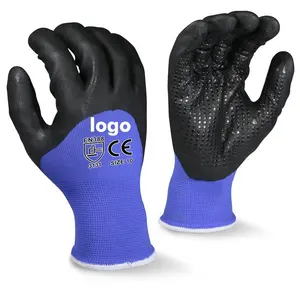 CUSTOM LOGO EN388 Men Wholesale Heavy Duty Oil Resistant Industrial Nitrile Coated Dot Work Labor Protection Safety Gloves