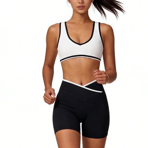 Completo Sportivo <span class=keywords><strong>da</strong></span> <span class=keywords><strong>Donna</strong></span> a Vita Alta 2 Pezzi, Pantaloncini Color Block Senza Schienale Aderenti Effetto Nudo, Abbigliamento Fitness <span class=keywords><strong>e</strong></span> Corsa Sehe Fashion - Product Image 3