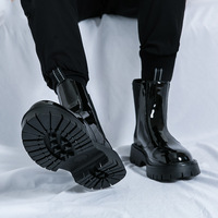 Bottes à plateforme en cuir verni vert pour hommes, design élégant, dernière production, à enfiler, pour l'hiver, formelles, avec semelle extérieure en caoutchouc, toutes saisons