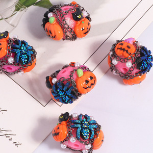 Megan ลูกปัดรูตรงรูปแมงมุมฟักทองผีฮาโลวีนทำด้วยมืออุปกรณ์เสริมสำหรับปากกาลูกปัดโทรศัพท์แบบ DIY - Product Image 2