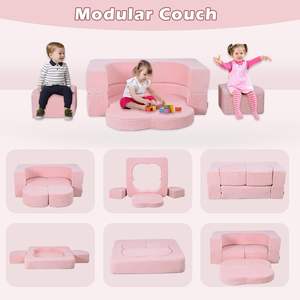 Sofá Modular Moderno de 2 Plazas para Niños Yoonnie, con Bloques de Espuma y 2 Taburetes, para Uso en Dormitorio, Sala de Estar y Escuela - Product Image 3
