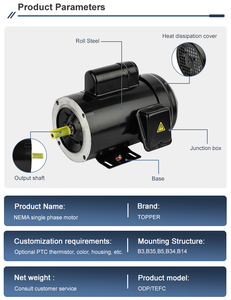 Motor Monofásico Certificado 56C de 0.33hp y 3600rpm, 100% Cable de Cobre, para Maquinaria Agrícola, Impermeable, Motor 56C NEMA56C-2-0.3 - Product Image 2