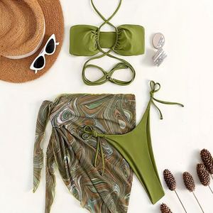Wave Print 2026 Sexy Three Pieces Bikini Set Women Swimsuit with Skirt Female Swimwear Bathing Suits Summer Beach Wear <strong>Vikinis</strong> - Product Image 2