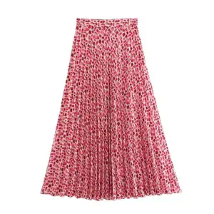PB&ZA Women 2023 summer New Chic Fashion Printed pleats Skirts Vintage High Waist Female Skorts Mujer