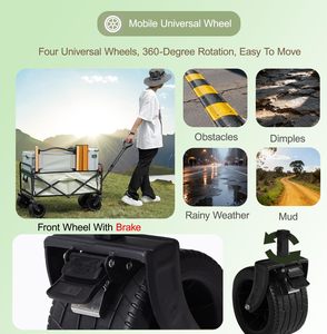 시장 이벤트를위한 캐노피 트롤리가있는 야외 왜건 카트 접이식 금속 식품 진열대 캠핑 카트 비치 카트 - Product Image 2