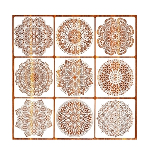 Lot de 9 pochoirs Mandala réutilisables 12x12 ''pour plancher en bois carrelage mural tissu <span class=keywords><strong>peinture</strong></span> meubles décoration et dessin - Product Image 1