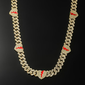 Collar de cadena cubana de estilo hip-hop transfronterizo de rapero fresco de moda americana Europea 10mm en forma de diamante con corazón roto geométrico - Product Image 4