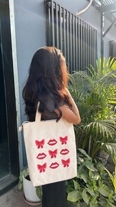 Sac fourre-tout multifonction réutilisable avec poignée en corde et motif nœud pour lèvres, imprimé mignon, pour femmes, usage quotidien, voyage, vente en gros - Product Image 6