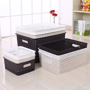 Storage Bins Rectangle Stackable Plastic With Lid Off White Brown White 9008 - Product Image 1